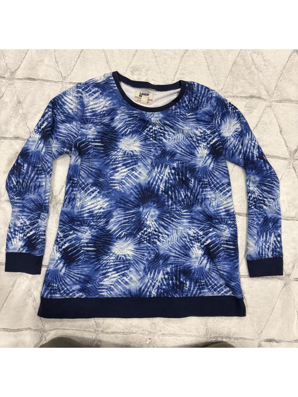 Lands' End Summer Blue Tie-Dye Pattern Women's Medium Cotton Sweatshirt